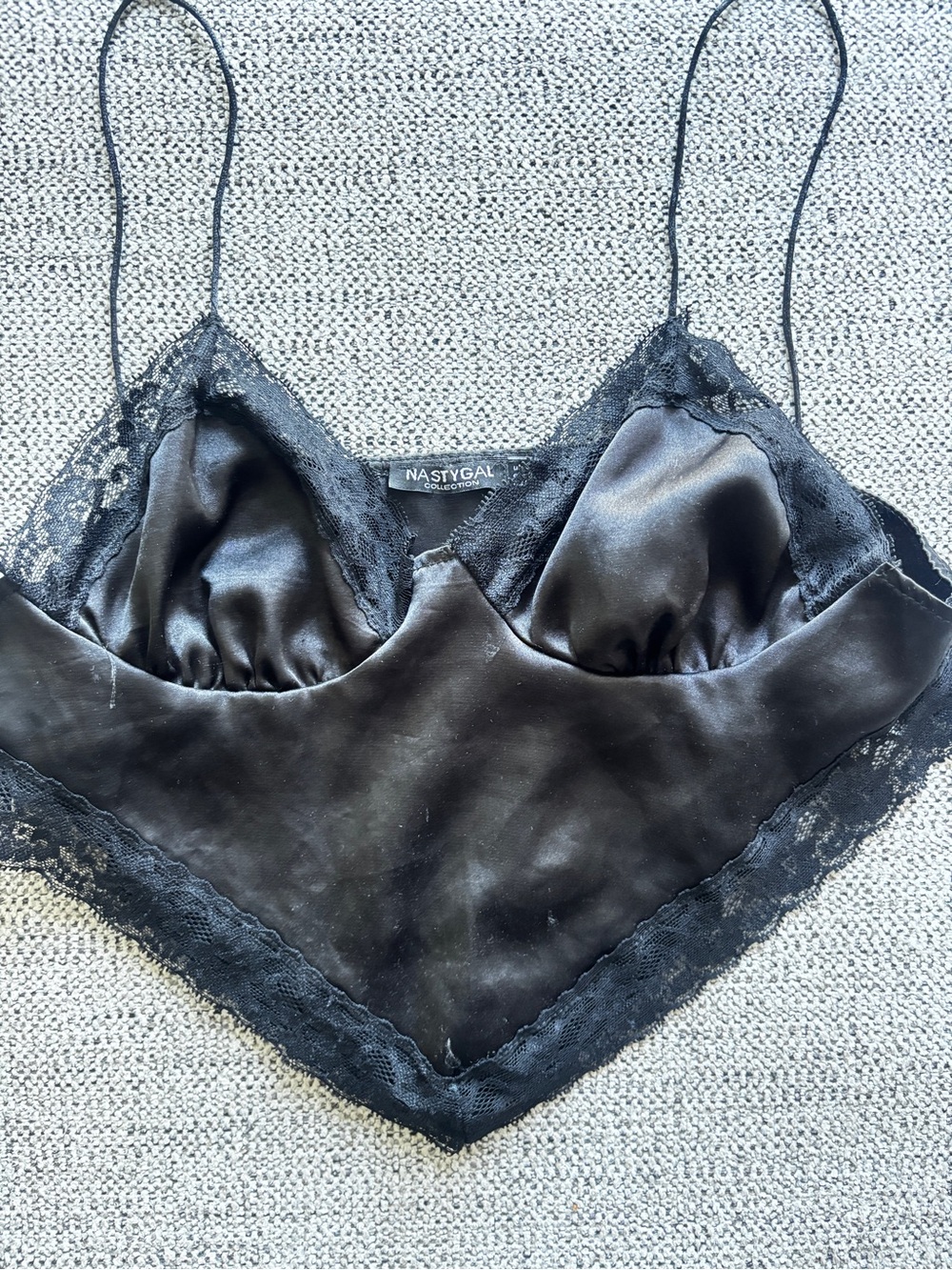 Nasty Gal Black Satin Lace Bandeau Camisole
